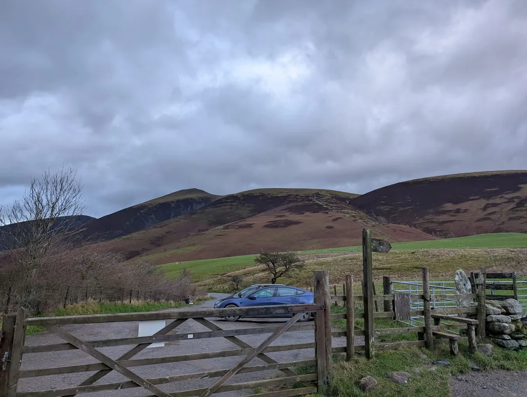 The start point, with a rather bleak Skiddaw in the background.